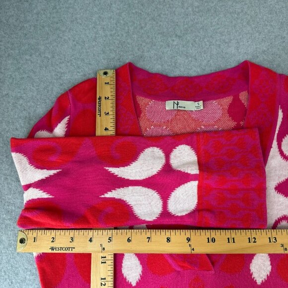 NEVE Womens Size Small Cotton‎ Knit Sweater V-Neck Red Pink White 3/4 Sleeve Mod - Picture 8 of 10